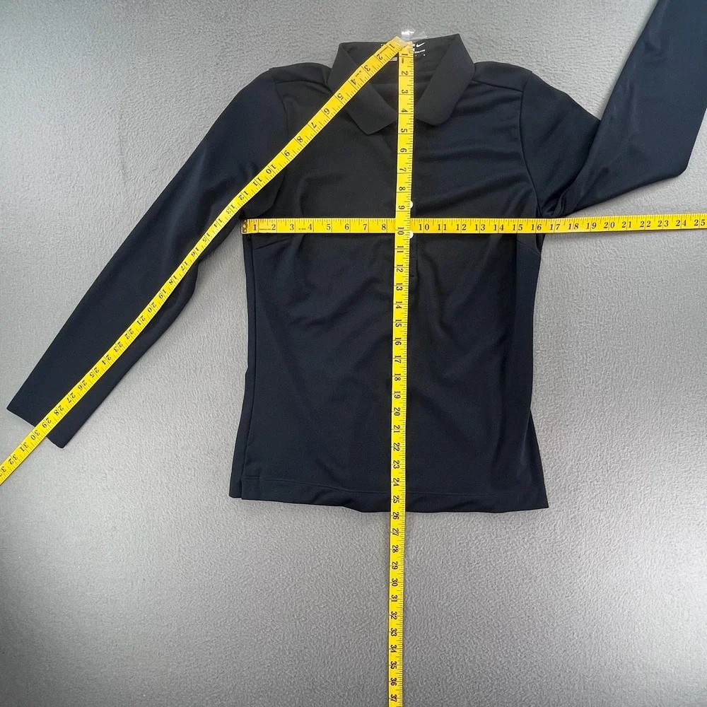Nike Women Polo Shirt Black Polyester Medium Long Sleeve Dri-FIT Golf 395368-010